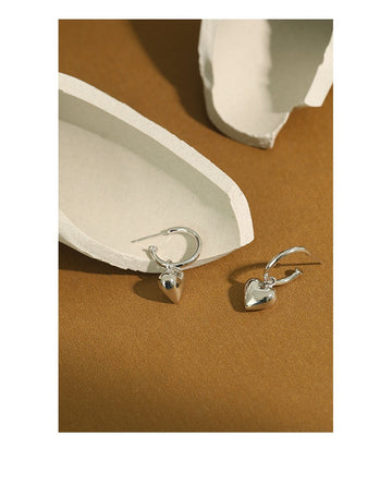 Minimal Heart Drop Earrings – Sterling Silver