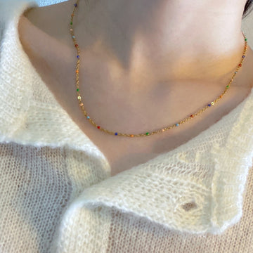 French Minimalist Design Colorful Oil Necklace Beanie Necklace