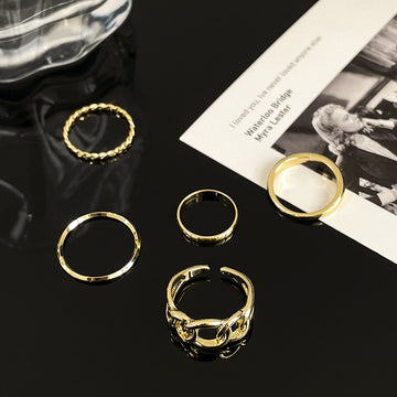 Korean Personality Five-piece Ring Personality Hollow Chain Ring