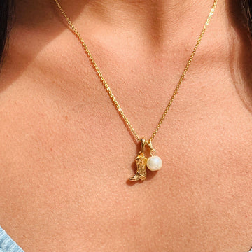 Cowboy Boot Pearl Necklace | 18K Gold