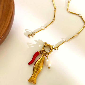 Lucky Koi Pearl Pendant Necklace