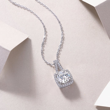 Square Moissanite Diamond Pendant Necklace – S925 Sterling Silver, Platinum-Plated Luxury Jewelry